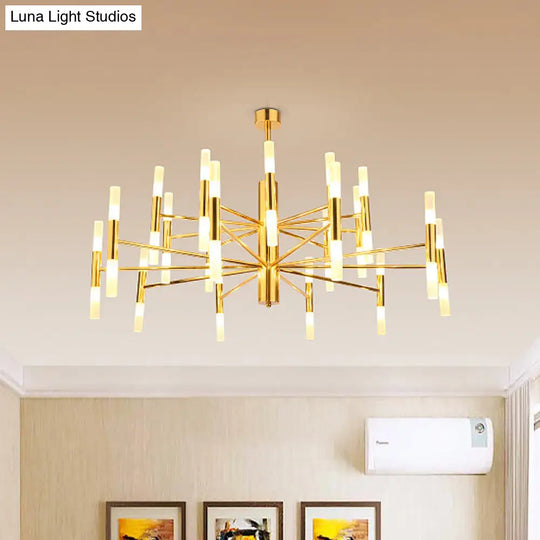 Brass 2-Tier Slim Tube Pendant Chandelier - Minimalist 40-Head Ceiling Light For Living Room