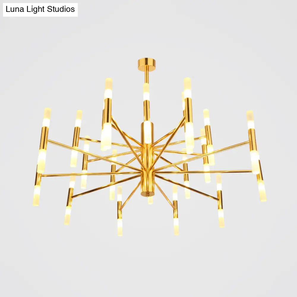 Sleek 2-Tier Brass Tube Pendant Chandelier - Minimalist 40-Light Ceiling Fixture For Living Room