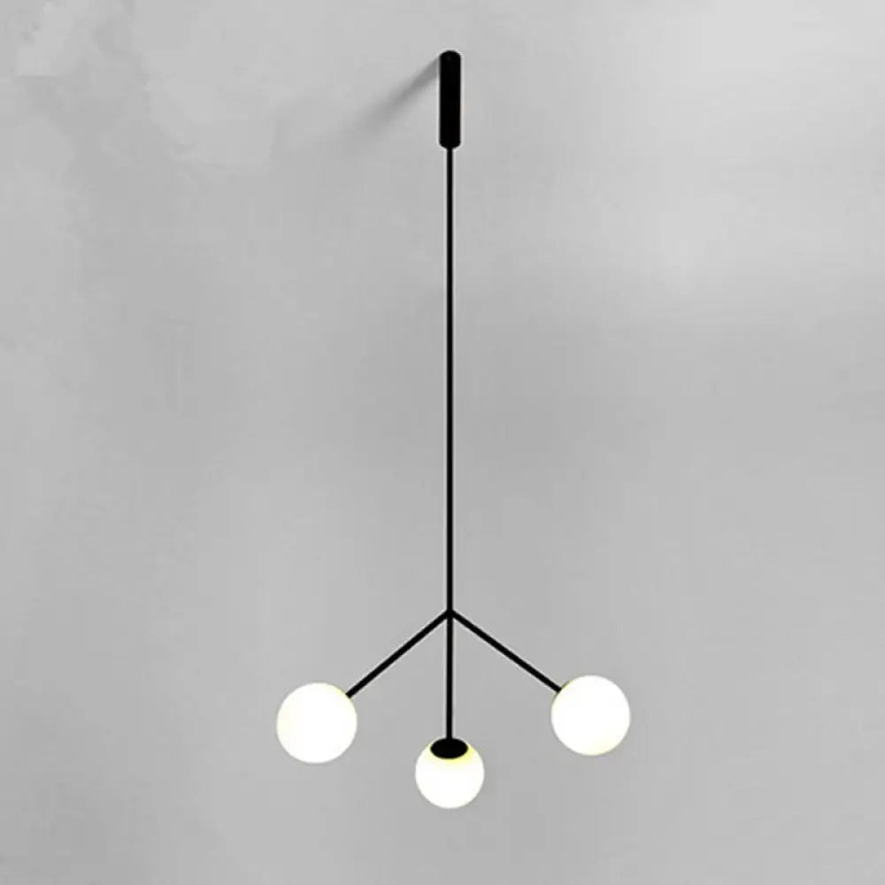 Sleek 3-Head Black Globe Chandelier With Glass Shades - Stylish Hanging Lamp For Dining Room