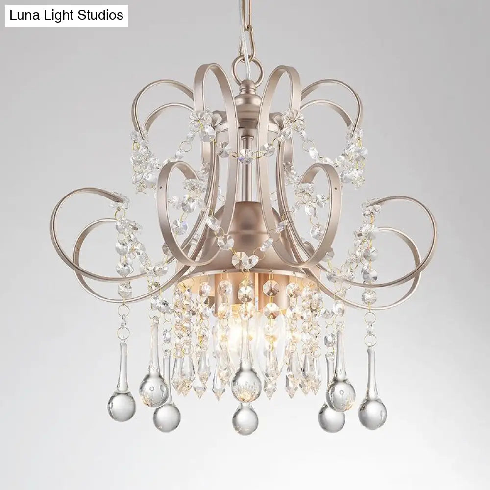 Sleek 3-Light Crystal Chandelier Pendant In Champagne For Living Room Ceiling