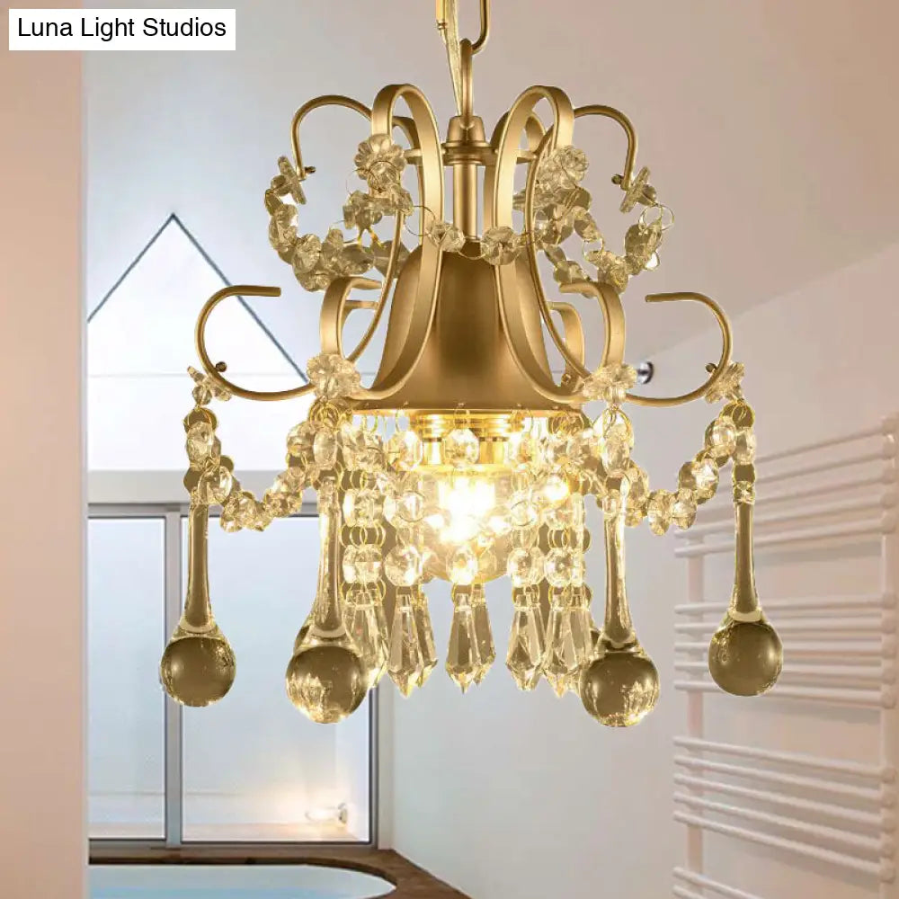 Sleek 3-Light Crystal Chandelier Pendant In Champagne For Living Room Ceiling