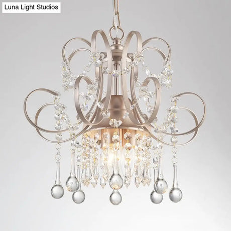 Sleek 3-Light Crystal Chandelier Pendant In Champagne For Living Room Ceiling