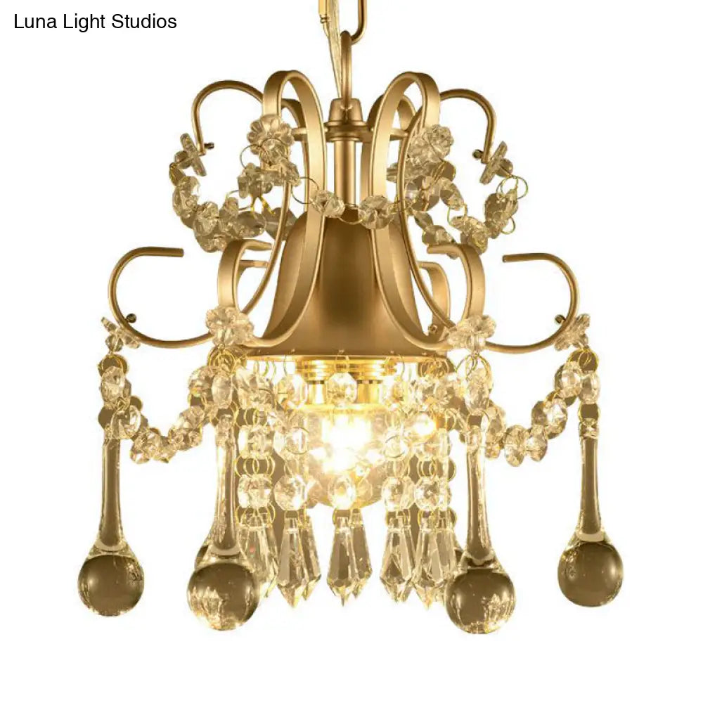 Sleek 3-Light Crystal Chandelier Pendant In Champagne For Living Room Ceiling