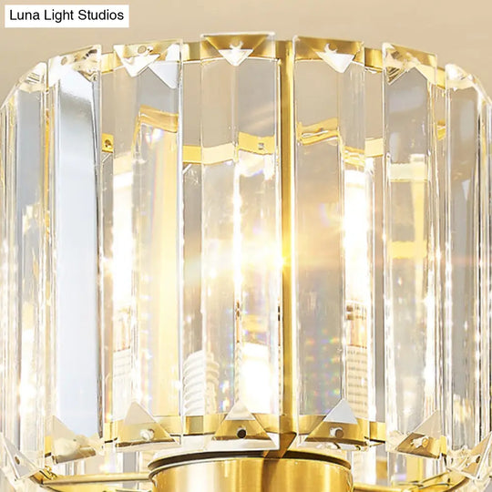 Sleek 3-Light Gold Pendant Chandelier With Cylinder Tri-Prism Crystal Accents - Simplicity In Design