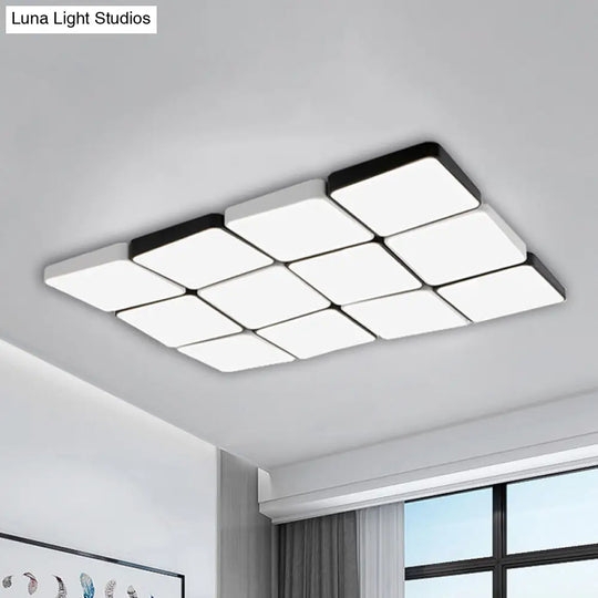 Sleek 4/6-Light Flush Mount With Acrylic Shade - White Rectangular/Squared Ceiling Lamp Warm/White