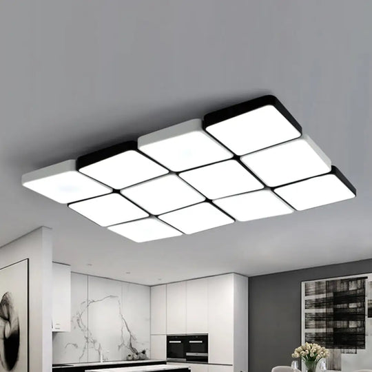 Sleek 4/6-Light Flush Mount With Acrylic Shade - White Rectangular/Squared Ceiling Lamp Warm/White