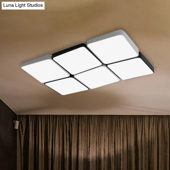 Sleek 4/6-Light Flush Mount With Acrylic Shade - White Rectangular/Squared Ceiling Lamp Warm/White