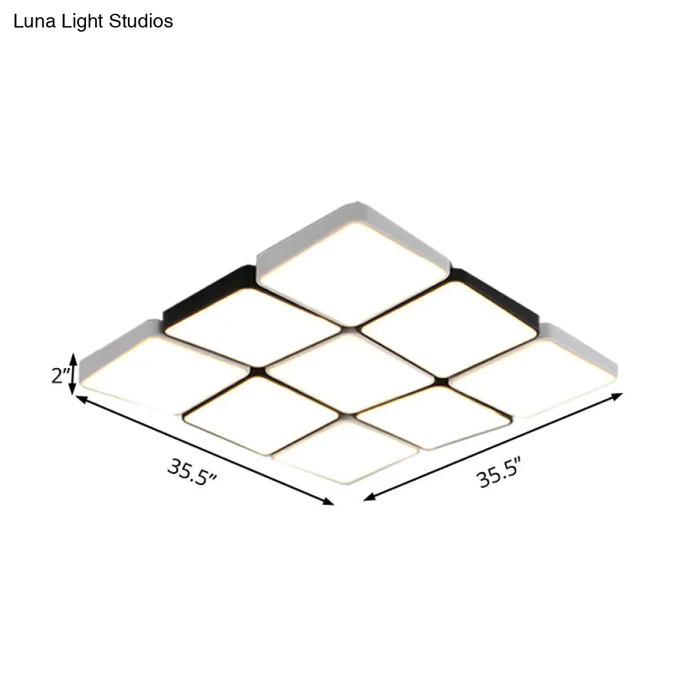 Sleek 4/6-Light Flush Mount With Acrylic Shade - White Rectangular/Squared Ceiling Lamp Warm/White