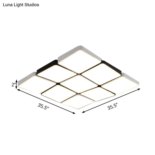 Sleek 4/6-Light Flush Mount With Acrylic Shade - White Rectangular/Squared Ceiling Lamp Warm/White