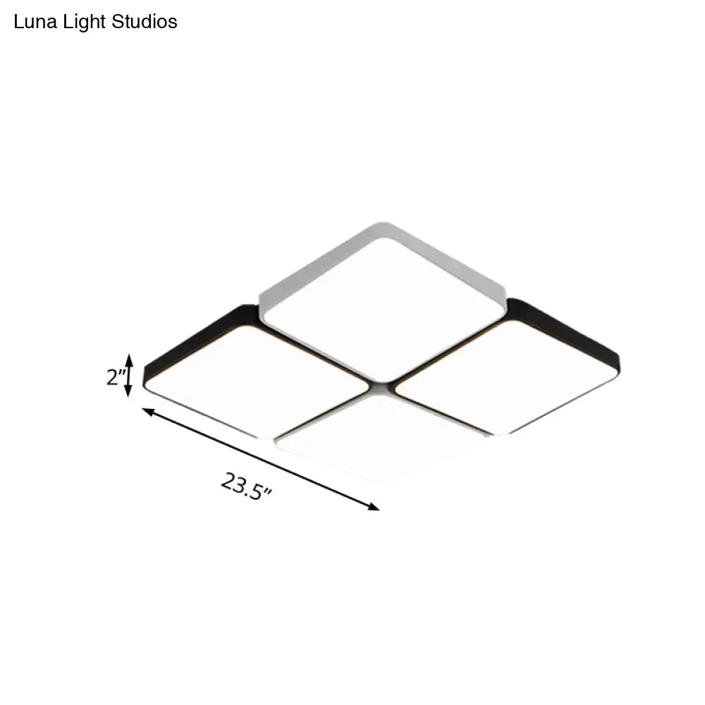 Sleek 4/6-Light Flush Mount With Acrylic Shade - White Rectangular/Squared Ceiling Lamp Warm/White