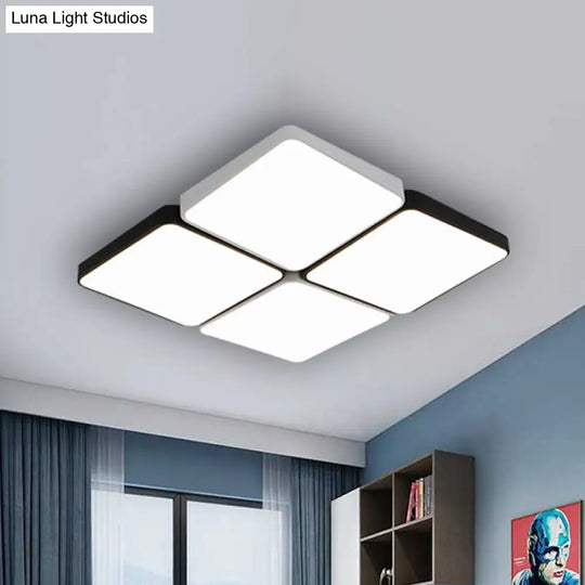 Sleek 4/6-Light Flush Mount With Acrylic Shade - White Rectangular/Squared Ceiling Lamp Warm/White