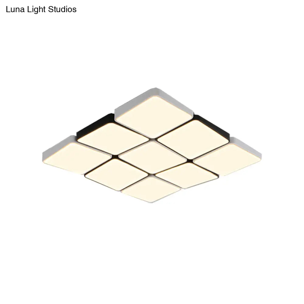 Sleek 4/6-Light Flush Mount With Acrylic Shade - White Rectangular/Squared Ceiling Lamp Warm/White