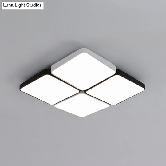 Sleek 4/6-Light Flush Mount With Acrylic Shade - White Rectangular/Squared Ceiling Lamp Warm/White