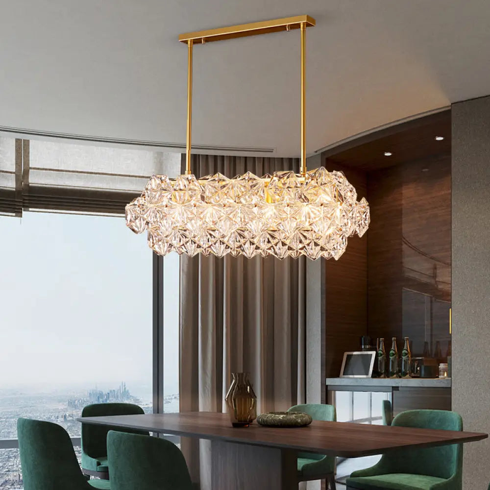 Sleek 4-Bulb Snowflake Crystal Pendant Light Fixture: Modern Clear Oblong Design For Hanging Island