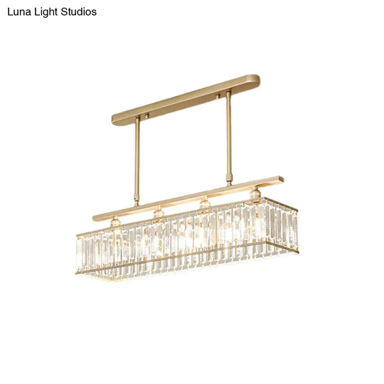 Sleek 4-Head Island Light: Champagne/Black Rectangle Suspension With Crystal Prisms