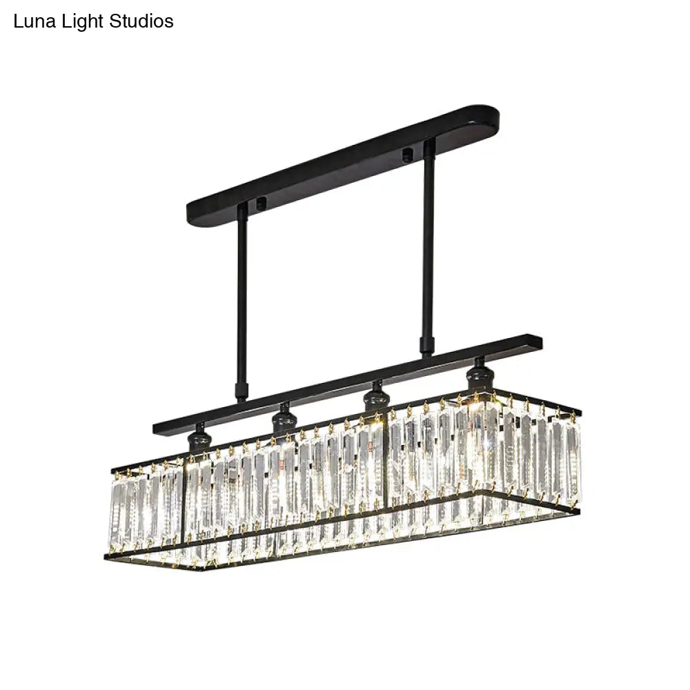 Sleek 4-Head Island Light: Champagne/Black Rectangle Suspension With Crystal Prisms