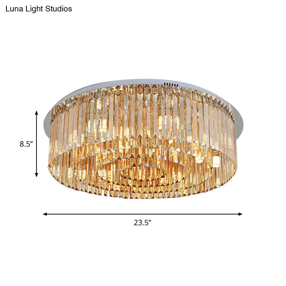 Sleek 4-Tier Round Amber Crystal Flushmount Ceiling Lamp For Living Room - 8/12-Light Simplicity