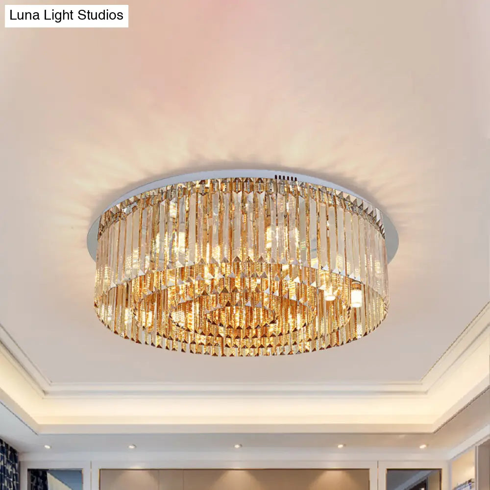 Sleek 4-Tier Round Amber Crystal Flushmount Ceiling Lamp For Living Room - 8/12-Light Simplicity