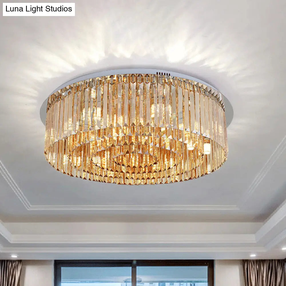 Sleek 4 - Tier Round Amber Crystal Flushmount Ceiling Lamp For Living Room - 8/12 - Light Simplicity