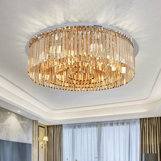 Sleek 4 - Tier Round Amber Crystal Flushmount Ceiling Lamp For Living Room - 8/12 - Light