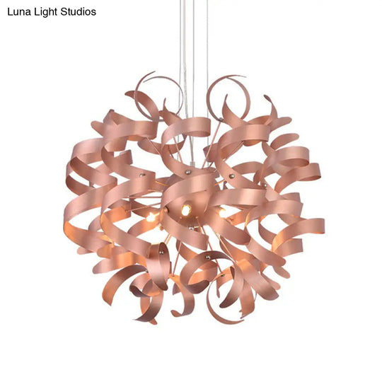 Sleek 6-Bulb Led Chandelier With Spiral Ribbon Design - Contemporary Copper Finish Restaurant