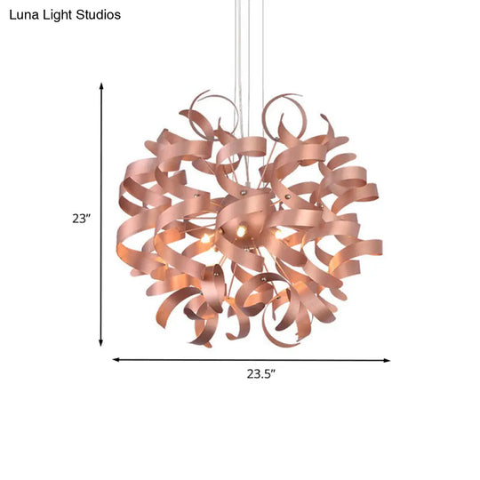 Sleek 6-Bulb Led Chandelier With Spiral Ribbon Design - Contemporary Copper Finish Restaurant