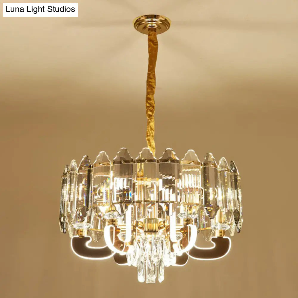 Sleek 6-Head Clear Crystal Drum Pendant Chandelier For Dining Room