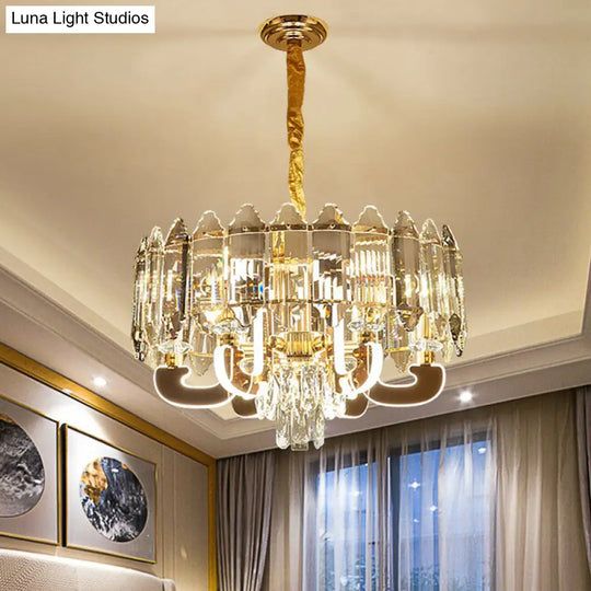 Sleek 6-Head Clear Crystal Drum Pendant Chandelier For Dining Room