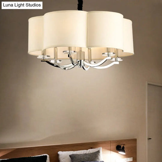 Sleek 6-Light Drum Bedroom Chandelier With Crystal Accents Metal Frame And Fabric Shade