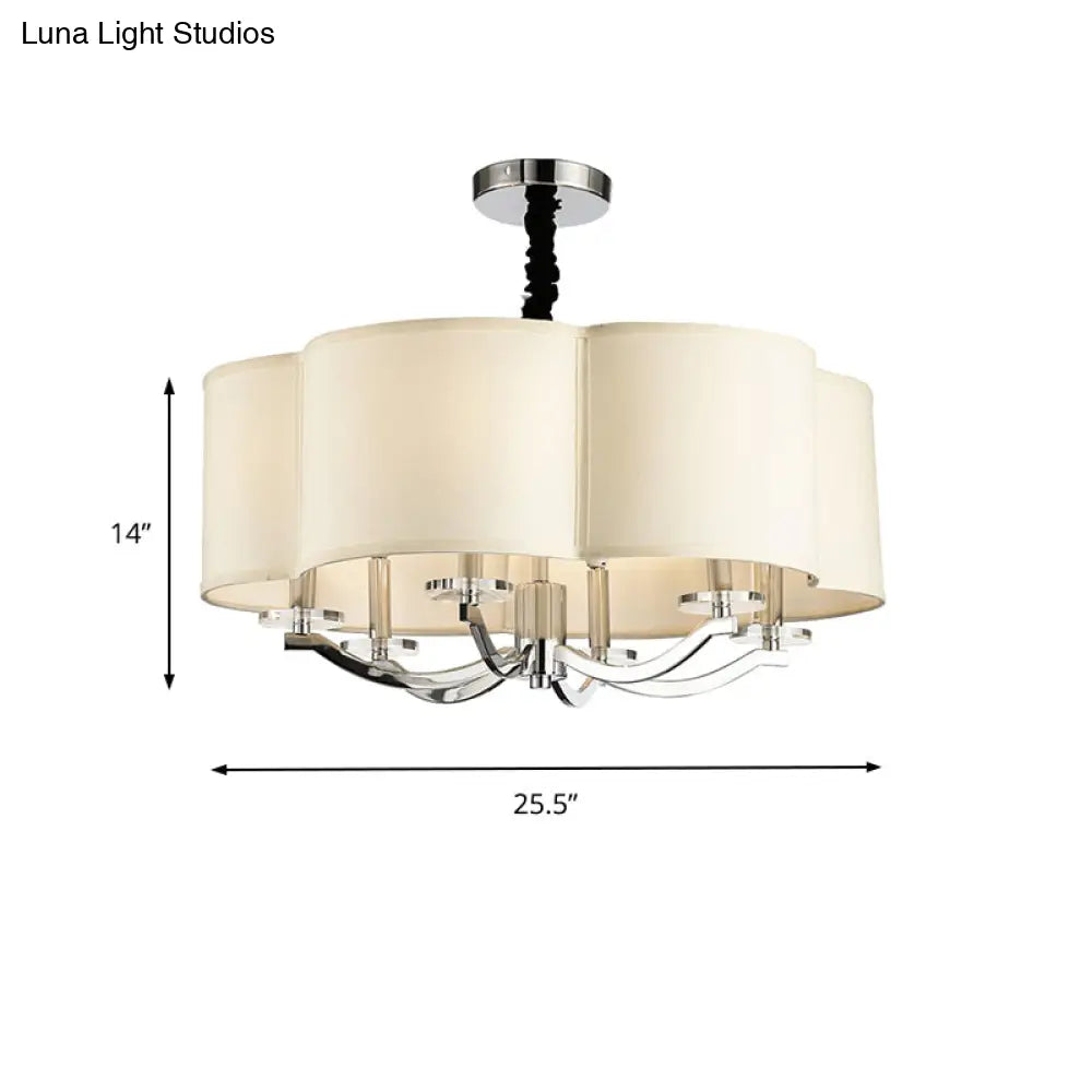 Sleek 6-Light Drum Bedroom Chandelier With Crystal Accents Metal Frame And Fabric Shade