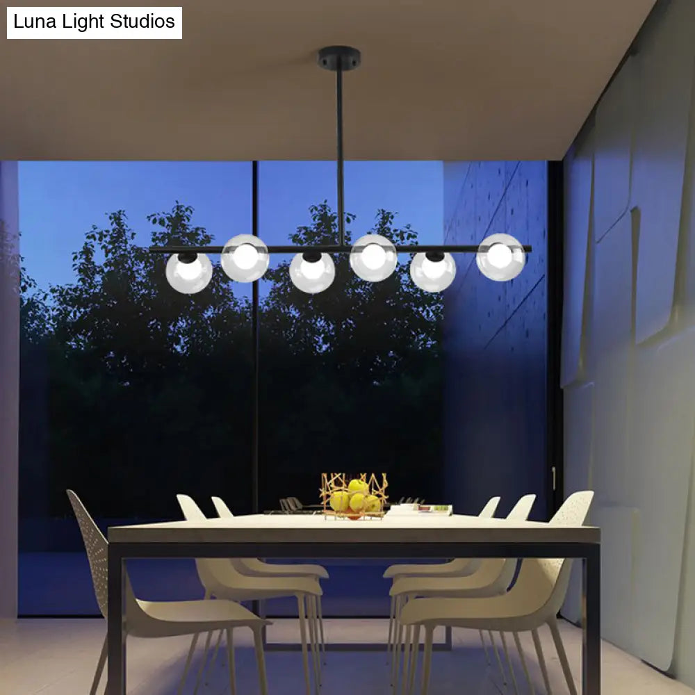 Sleek 6-Light Modern Island Pendant: Transparent Glass Ceiling Light For Dining Table