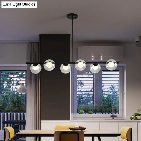 Sleek 6-Light Modern Island Pendant: Transparent Glass Ceiling Light For Dining Table