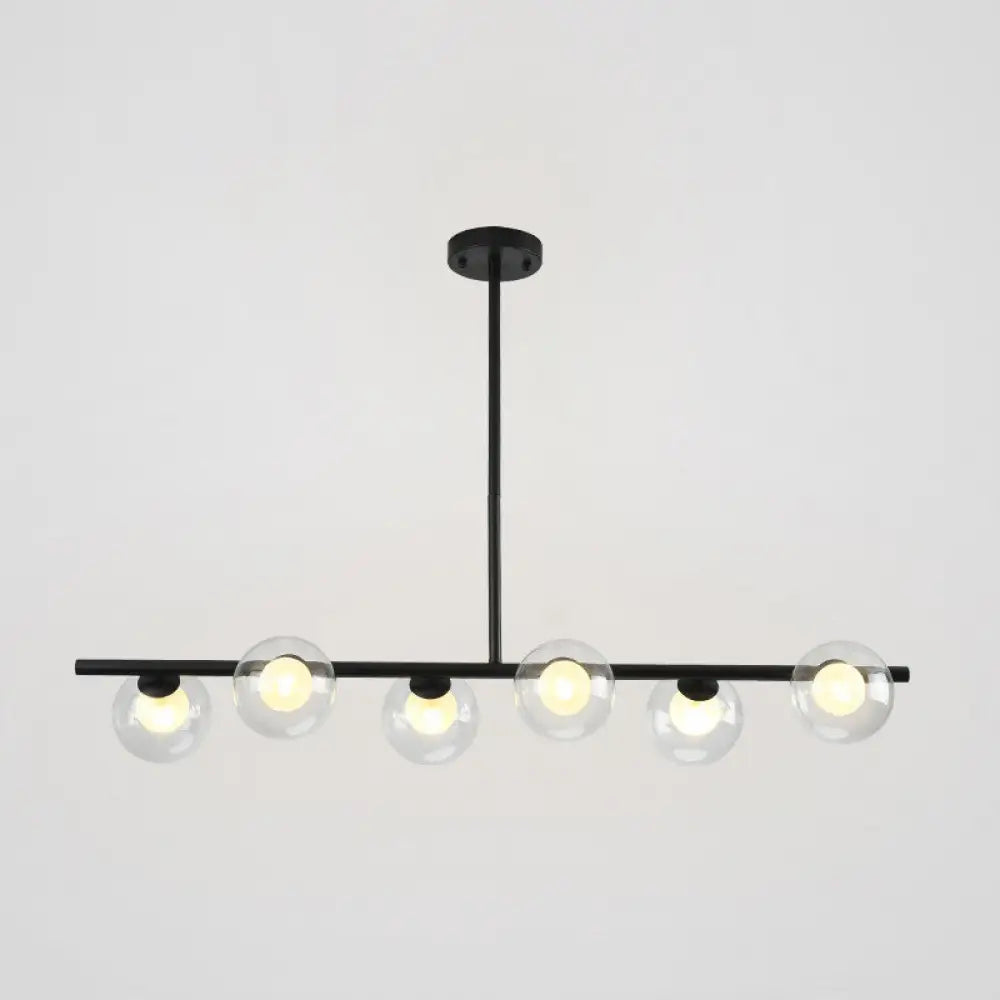 Sleek 6-Light Modern Island Pendant: Transparent Glass Ceiling Light For Dining Table Black