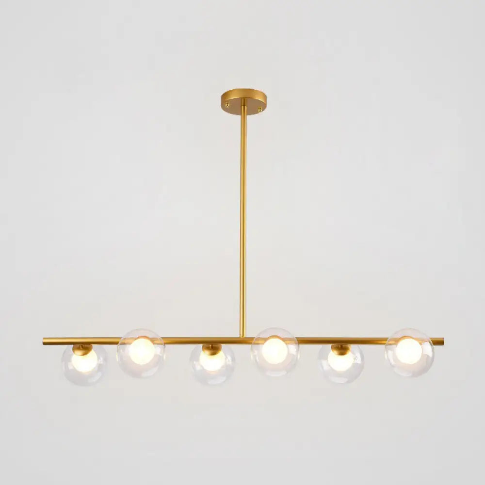 Sleek 6-Light Modern Island Pendant: Transparent Glass Ceiling Light For Dining Table Gold