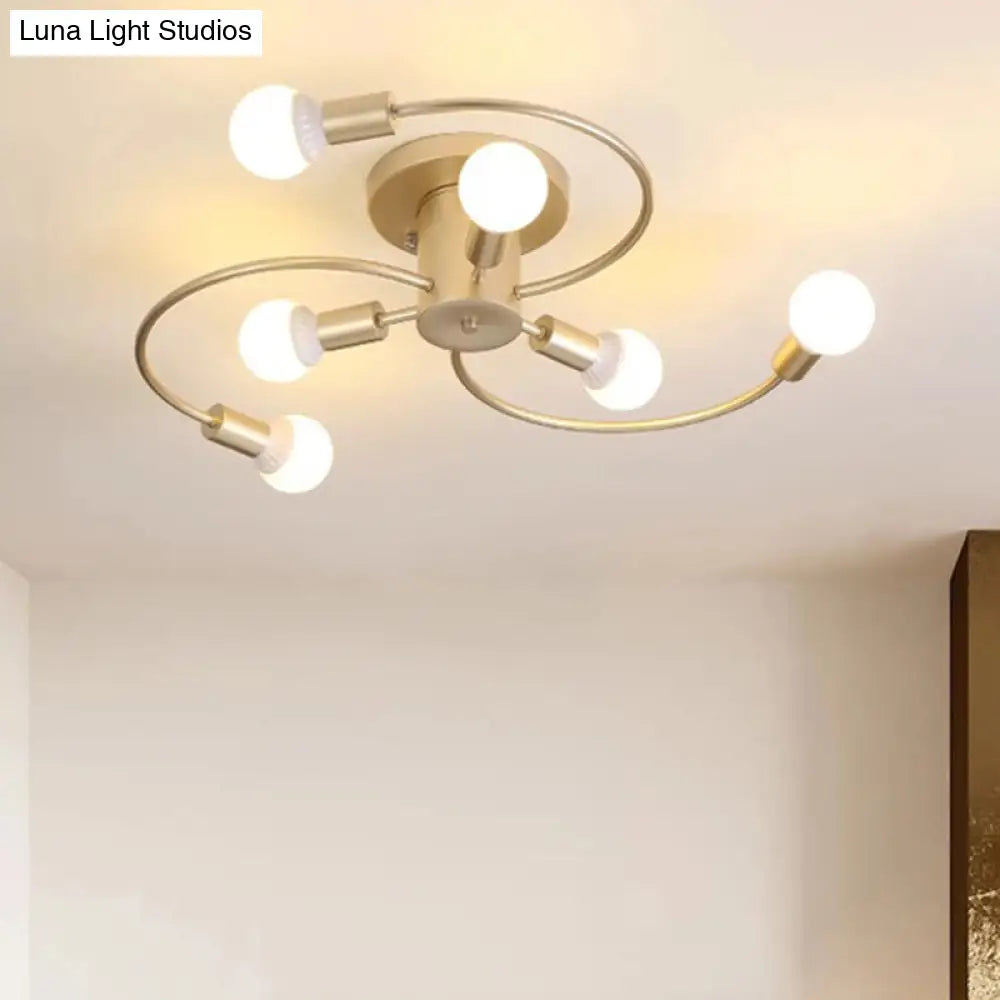 Sleek 6 - Light Semi Flush Mount Chandelier For Bedroom - Ultra - Contemporary Spherical Design