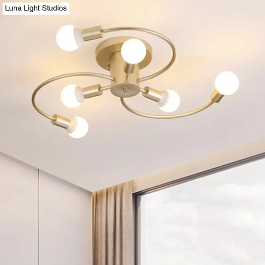 Sleek 6 - Light Semi Flush Mount Chandelier For Bedroom - Ultra - Contemporary Spherical Design