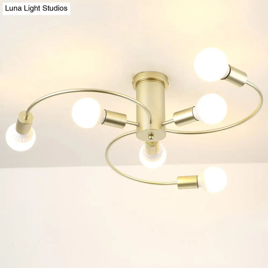 Sleek 6-Light Semi Flush Mount Chandelier For Bedroom - Ultra-Contemporary Spherical Design White