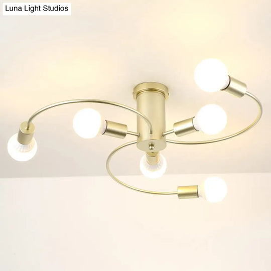 Sleek 6-Light Semi Flush Mount Chandelier For Bedroom - Ultra-Contemporary Spherical Design White