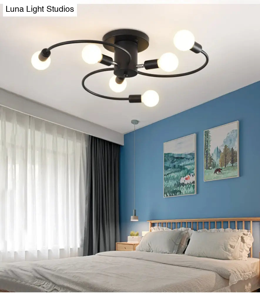 Sleek 6 - Light Semi Flush Mount Chandelier For Bedroom - Ultra - Contemporary Spherical Design