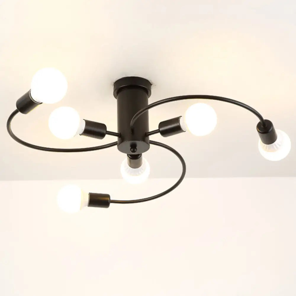 Sleek 6 - Light Semi Flush Mount Chandelier For Bedroom - Ultra - Contemporary Spherical Design