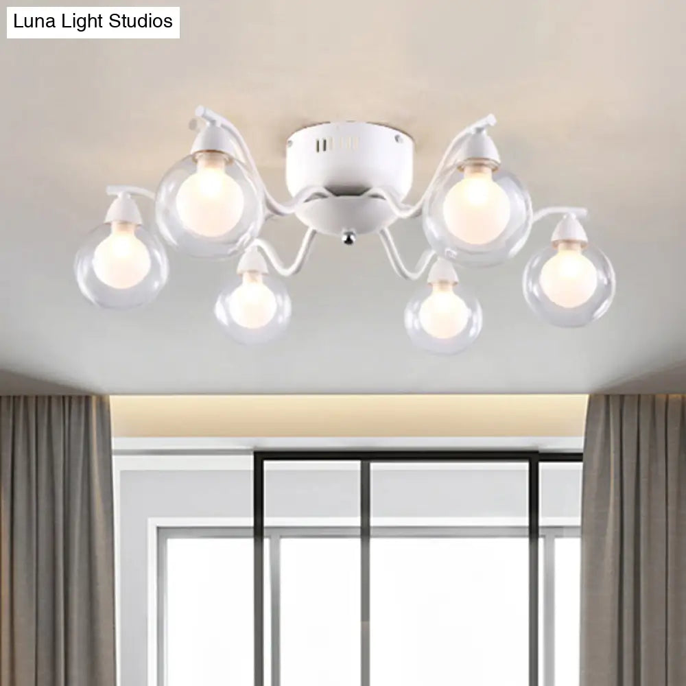 Sleek 6-Light Starburst Ceiling Fixture With Metal Ball Glass Shade - Ideal For Bedroom. Mounts