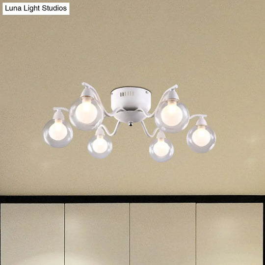 Sleek 6 - Light Starburst Ceiling Fixture With Metal Ball Glass Shade - Ideal For Bedroom. Mounts