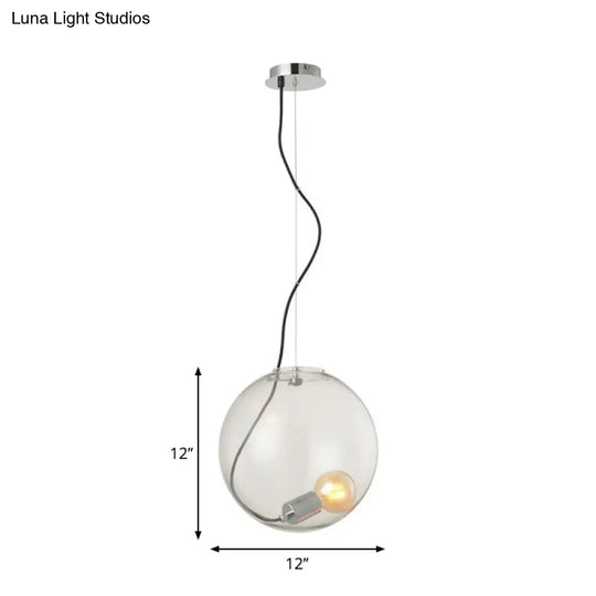 Sleek 8’/10’/12’ Clear Glass Sphere Dining Room Hanging Light - Single Bulb Ceiling Pendant