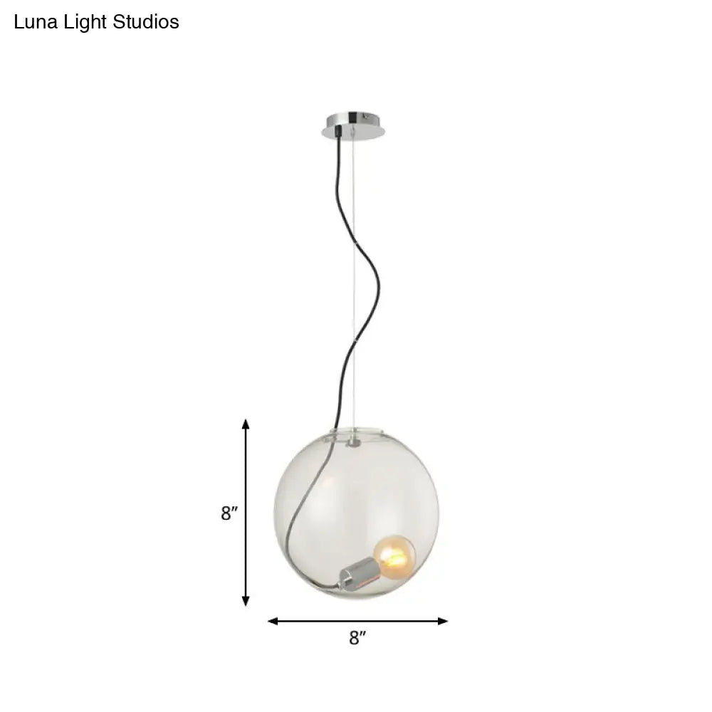 Sleek 8’/10’/12’ Clear Glass Sphere Dining Room Hanging Light - Single Bulb Ceiling Pendant