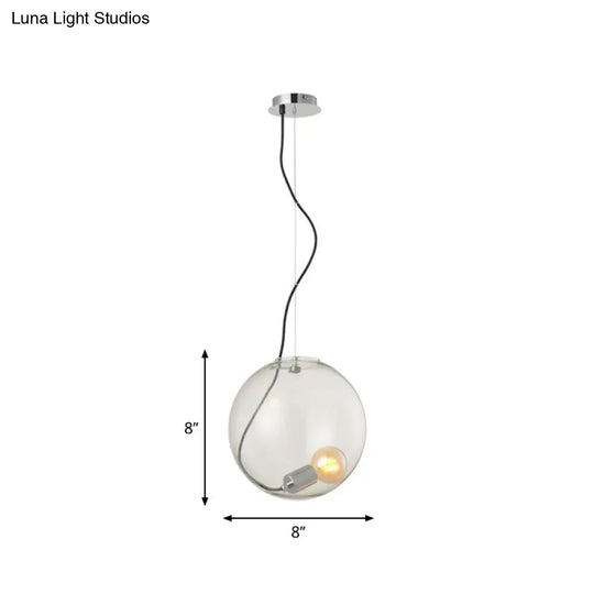 Sleek 8’/10’/12’ Clear Glass Sphere Dining Room Hanging Light - Single Bulb Ceiling Pendant