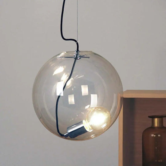 Sleek 8’/10’/12’ Clear Glass Sphere Dining Room Hanging Light - Single Bulb Ceiling Pendant / 8’