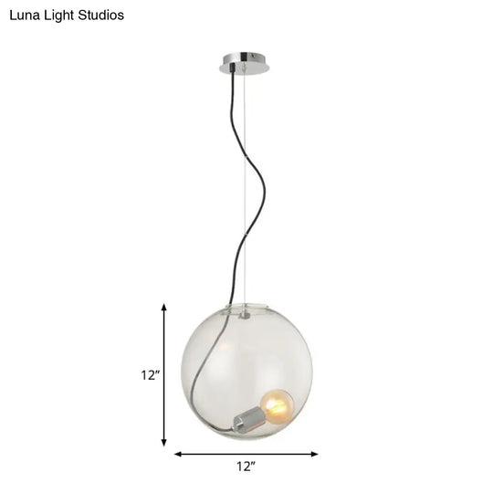 Clear Glass Sphere Dining Room Pendant Light - 1-Bulb 8/10/12 Wide