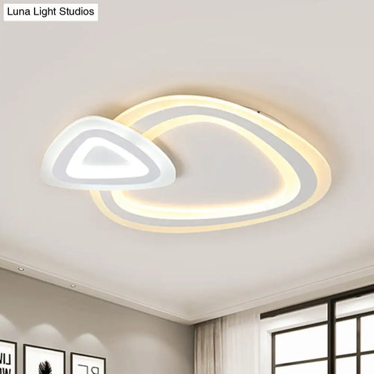 Sleek Acrylic Dual Triangle Led Ceiling Lamp - Minimalist White Flush Light Fixture In Warm Cool And