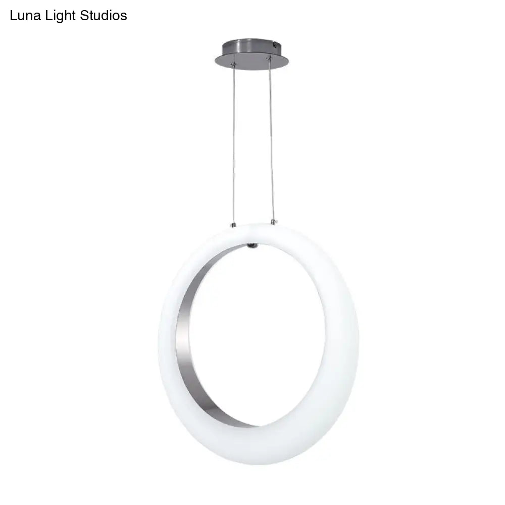 White And Silver Led Acrylic Pendant Light With Hoop Drop Simplistic Design