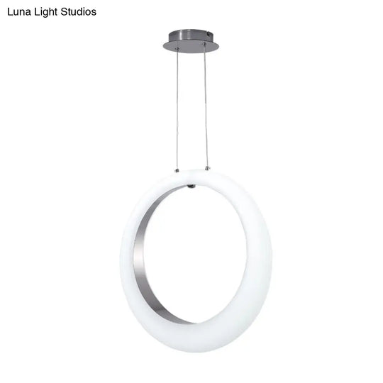 White And Silver Led Acrylic Pendant Light With Hoop Drop Simplistic Design